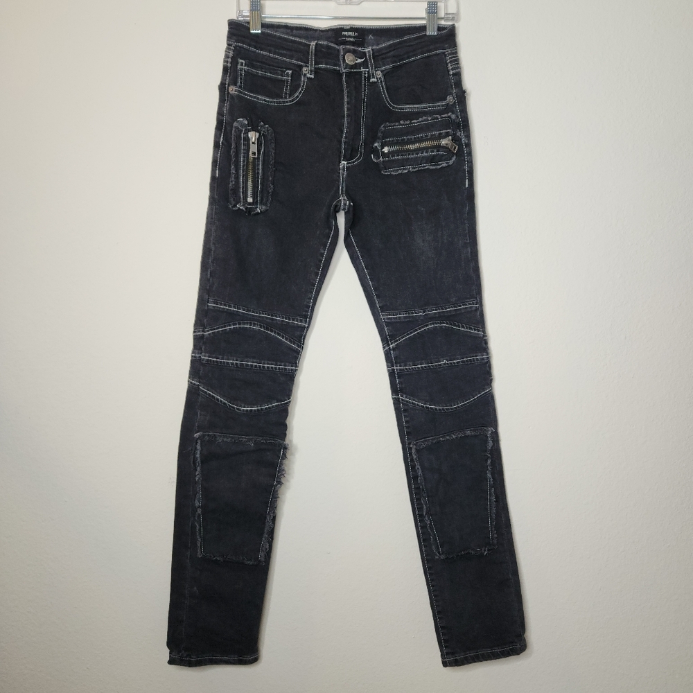 Forever 21 Womens 6-8 Black Gothic Skinny Leg Distressed Jeans High Rise